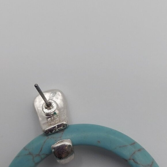Robert Lee Morris Soho Signed Turquoise 2" Hoops earrings silver - Picture 3 of 7